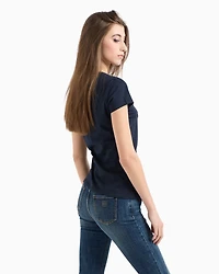 Armani Exchange - Slim fit T-shirt stretch cotton jersey, Woman, Navy Blue, Size: