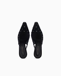 Emporio Armani - Velvet slingback court shoes with rhinestones, Woman, Black, Size: