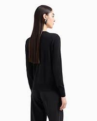 Emporio Armani - Cardigan in plain-knit, pure virgin wool, Woman, Black, Size: 52