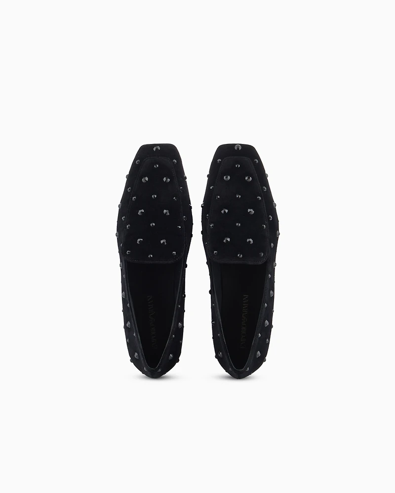 Emporio Armani - Velvet slippers with rhinestones, Woman, Black, Size: