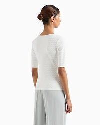 Emporio Armani - Two-way stretch jacquard motif nylon-jersey V-neck jumper, Woman, White, Size: