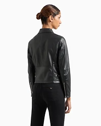Emporio Armani - Nappa-lambskin biker jacket, Woman, Black, Size: