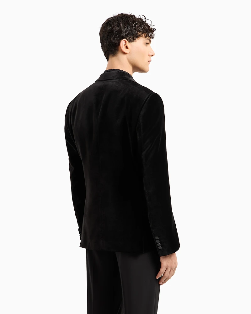 Emporio Armani - Velvet tuxedo jacket with all-over printed motif, Man, Black, Size: