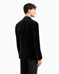 Emporio Armani - Velvet tuxedo jacket with all-over printed motif, Man, Black, Size: