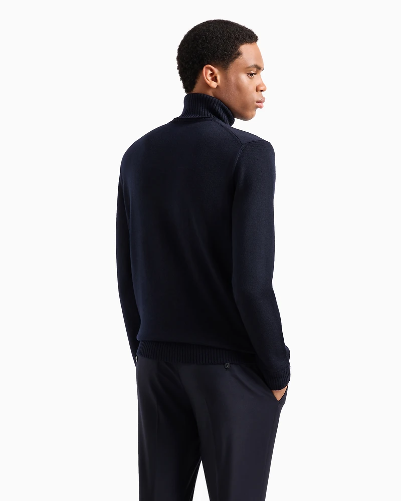 Emporio Armani - Virgin-wool, regular-fit mock-neck jumper, Man, Navy Blue, Size: