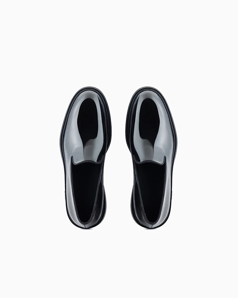 Emporio Armani - Patent-leather slipper loafers, Man, Black, Size: