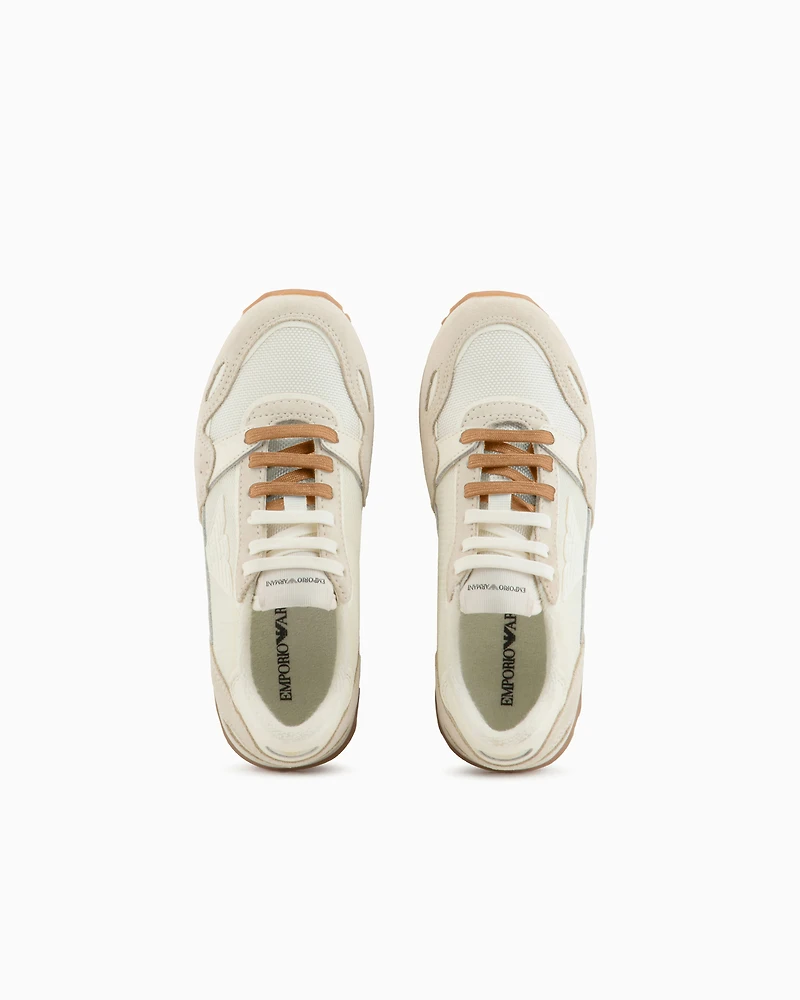 Emporio Armani - Mesh sneakers with suede details and eagle patch, Boy, White, Size: