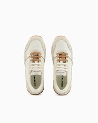 Emporio Armani - Mesh sneakers with suede details and eagle patch, Boy, White, Size: