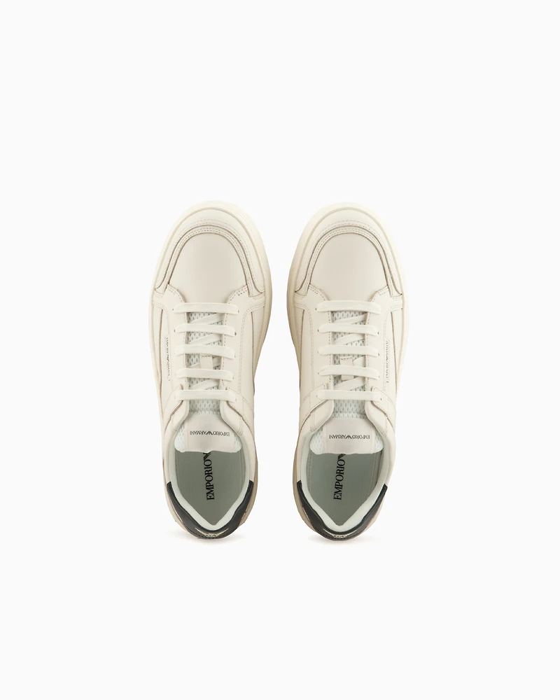 Emporio Armani - Hammered-leather sneakers, Man, White, Size: