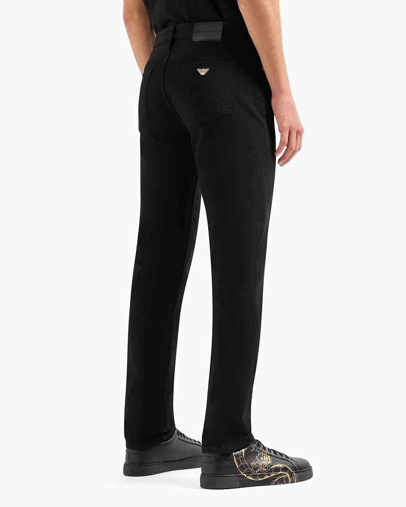 Emporio Armani - J75 Slim-fit stretch denim jeans with gold details, Man, Black, Size: