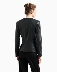 Emporio Armani - Glove-quality, lambskin nappa leather slim-fit jacket, Woman, Black, Size: