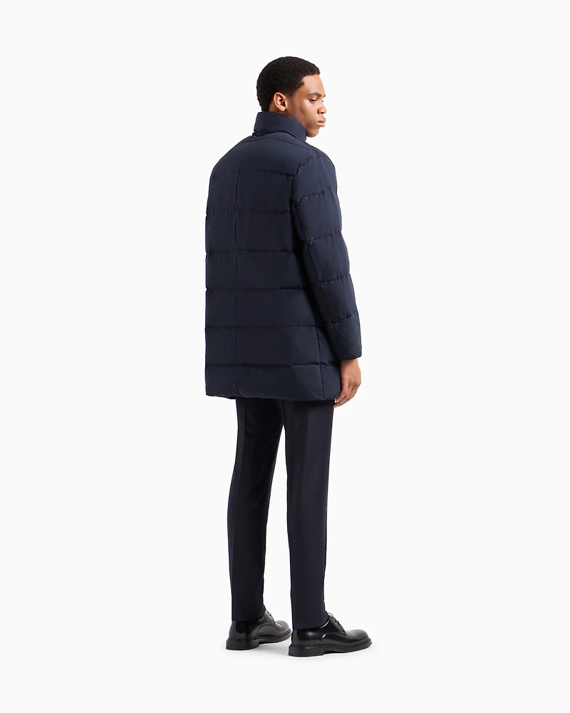 Emporio Armani - Oversized, quilted nylon, full-zip puffer jacket, Man, Navy Blue, Size: