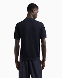 Emporio Armani - Micro-pattern jacquard knit Polo shirt, Man, Blue, Size: