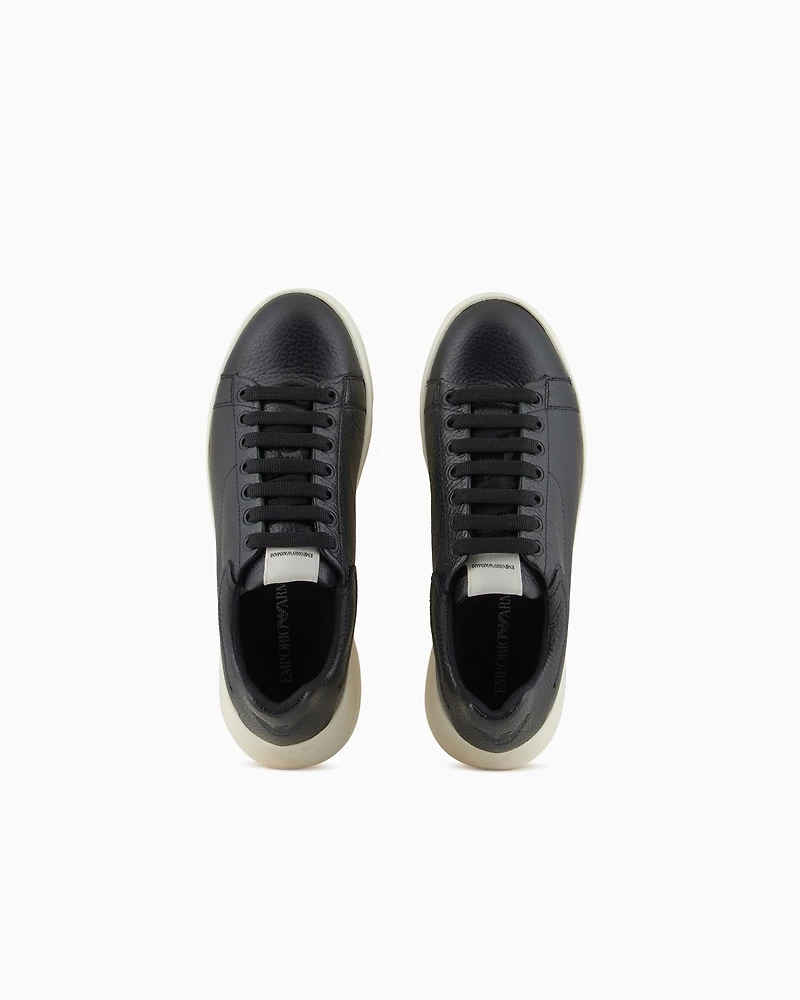 Emporio Armani - Tumbled leather sneakers, Woman, Black, Size: