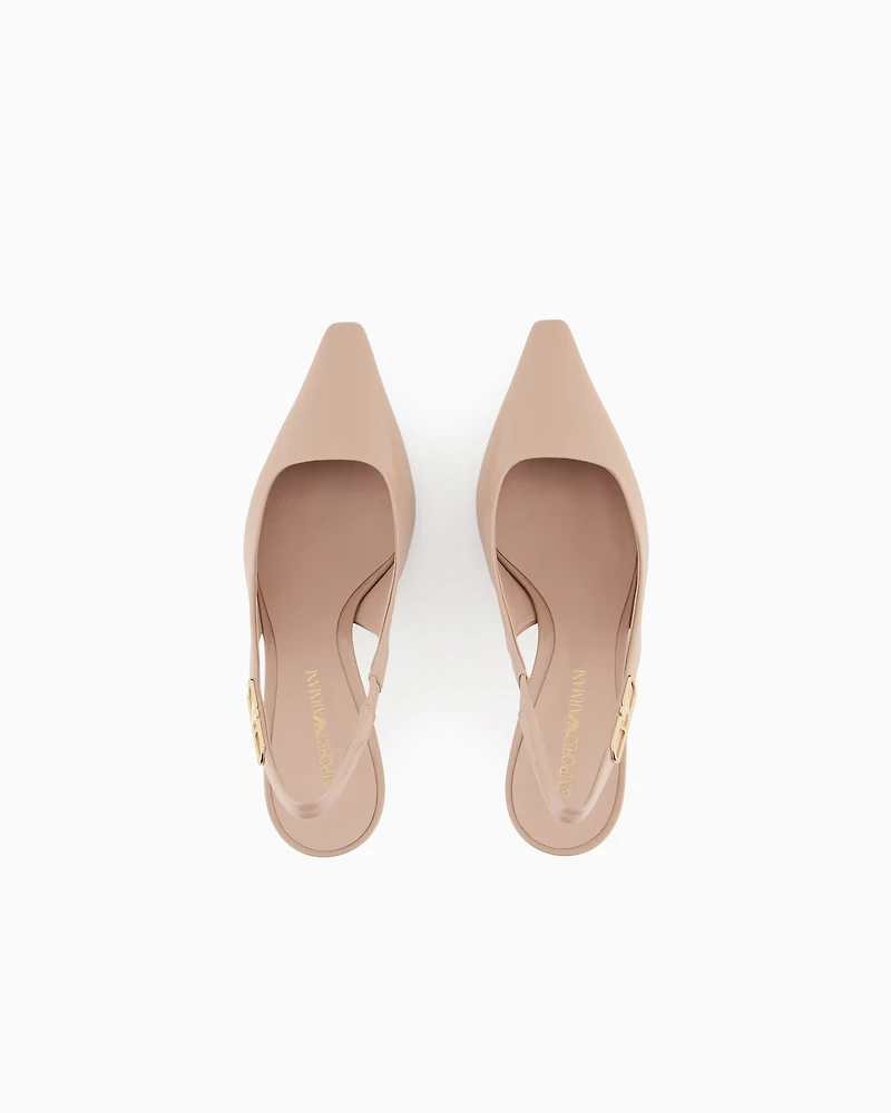 Emporio Armani - Patent-leather slingback court shoes with eagle plate, Woman, Beige, Size: