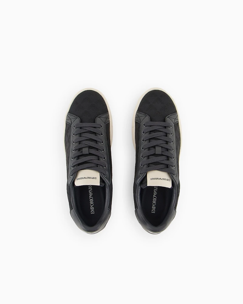 Emporio Armani - Nylon sneakers with jacquard all-over eagle, Man, Navy Blue, Size: