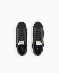 Emporio Armani - Nylon sneakers with jacquard all-over eagle, Man, Navy Blue, Size: