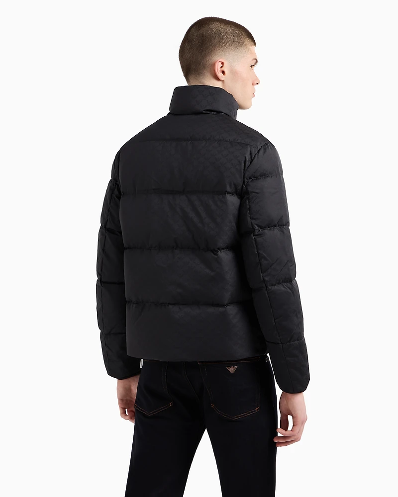 Emporio Armani - Quilted puffer jacket with all-over jacquard eagle, Man, Black, Size: