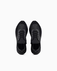 Emporio Armani - Knit sneakers with suede details, Man, Black, Size: