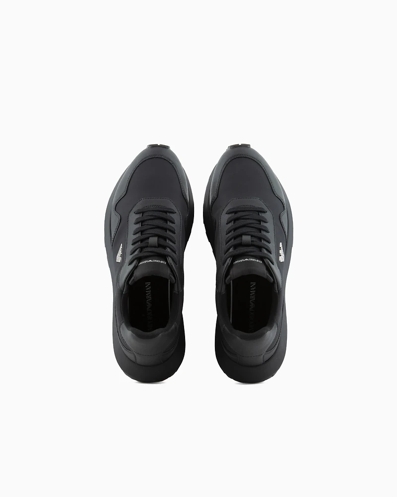 Emporio Armani - ASV recycled nylon sneakers with regenerated Saffiano details, Man, Black, Size: