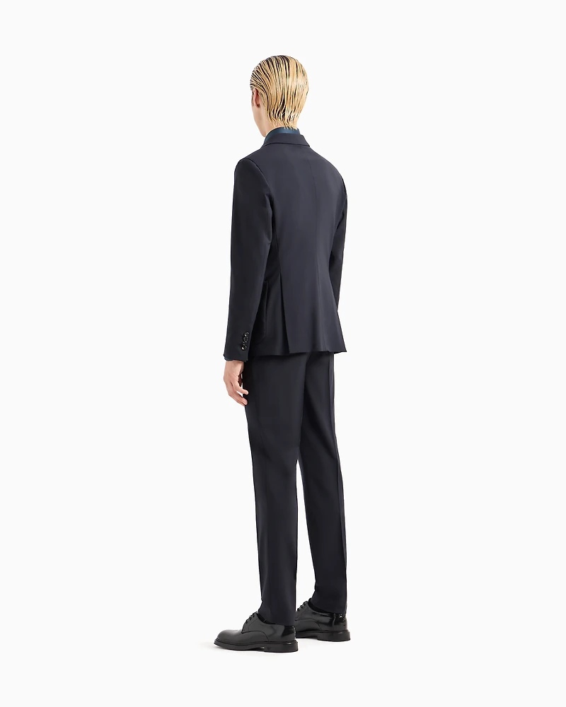 Emporio Armani - Double-breasted virgin-wool two-way stretch canvas suit, Man, Navy Blue, Size: