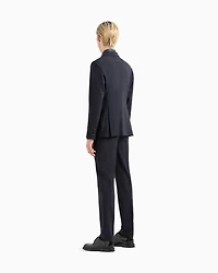 Emporio Armani - Double-breasted virgin-wool two-way stretch canvas suit, Man, Navy Blue, Size: