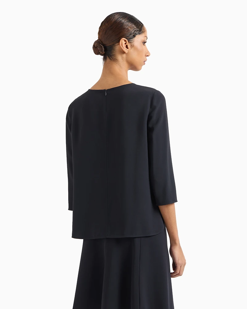 Emporio Armani - Envers-satin blouse with 3/4 sleeves, Woman, Navy_blue, Size: