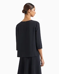 Emporio Armani - Envers-satin blouse with 3/4 sleeves, Woman, Navy_blue, Size: