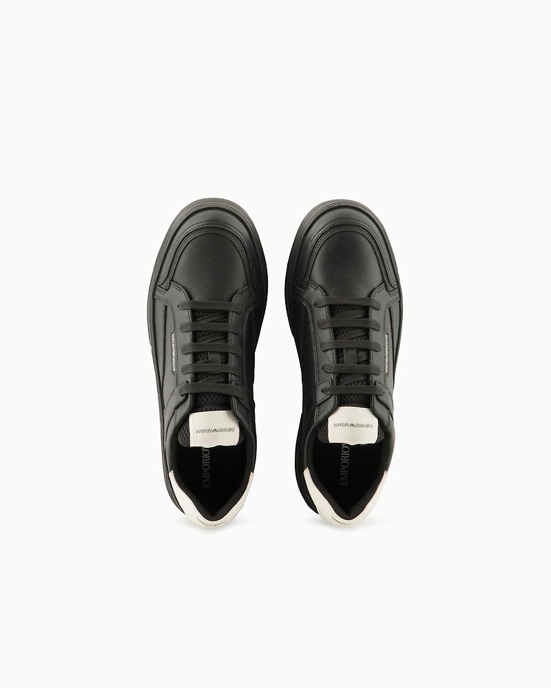 Emporio Armani - Hammered-leather sneakers, Man, White, Size: