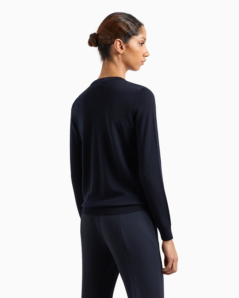 Emporio Armani - Crew-neck jumper pure virgin wool, Woman, Navy Blue, Size: