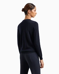 Emporio Armani - Crew-neck jumper pure virgin wool, Woman, Navy Blue, Size: