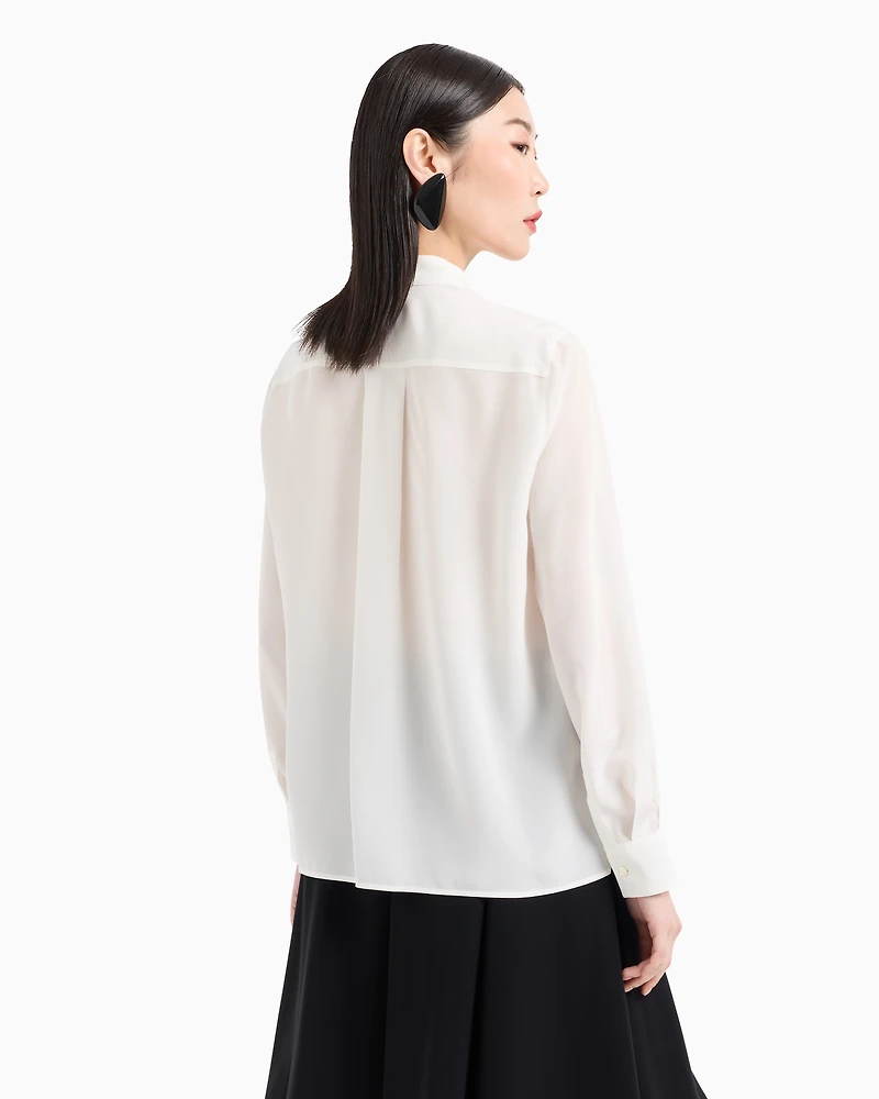 Emporio Armani - Silk crêpe-de-Chine shirt with pleated back, Woman, White, Size: