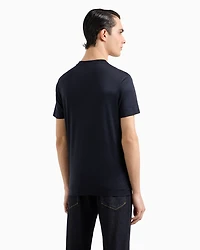 Emporio Armani -  Lyocell-blend jersey T-shirt with embossed EA logo embroidery, Man, Navy_blue, Size: