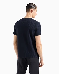 Emporio Armani - Mercerised-jersey T-shirt with all-over jacquard eagle, Man, Navy Blue, Size: