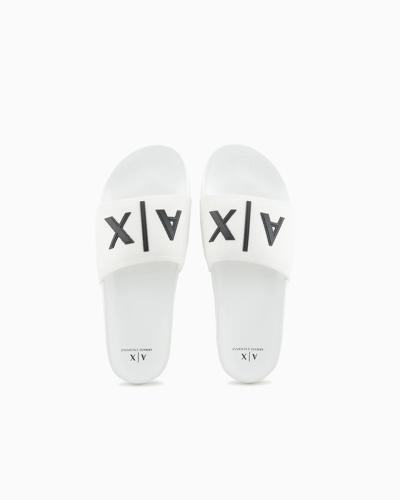 Armani Exchange - Slider slippers with logo, Man, White, Size: