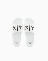 Armani Exchange - Slider slippers with logo, Man, White, Size: