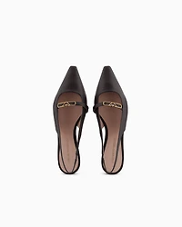 Emporio Armani - Nappa-leather slingback ballerinas with eagle plate, Woman, Brown, Size: