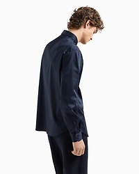 Armani Exchange - Regular fit shirt in stretch satin cotton, Man, Navy Blue, Size: XS