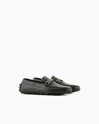 Emporio Armani - Pebbled leather driving loafers with stirrup bar, Man, Black, Size: