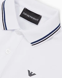 Emporio Armani - Stretch piqué polo shirt with striped trim, Boy, White, Size: