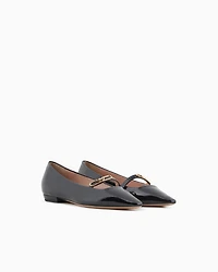 Emporio Armani - Pointed-toe ballerinas patent leather with an eagle plate, Woman, Black, Size:
