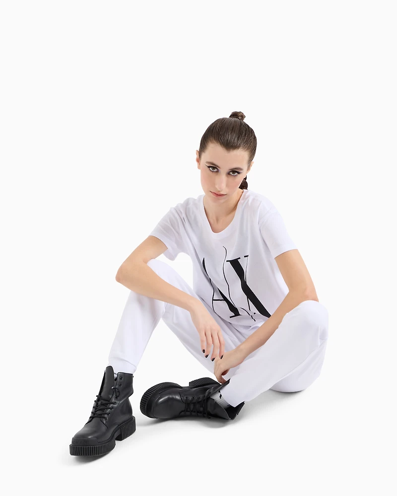 Armani Exchange - Relaxed fit T-shirt with round neck and logo, Woman, White, Size: