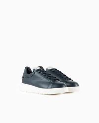 Emporio Armani - Tumbled leather sneakers, Man, Navy Blue, Size: