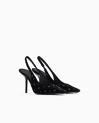Emporio Armani - Velvet slingback court shoes with rhinestones, Woman, Black, Size: