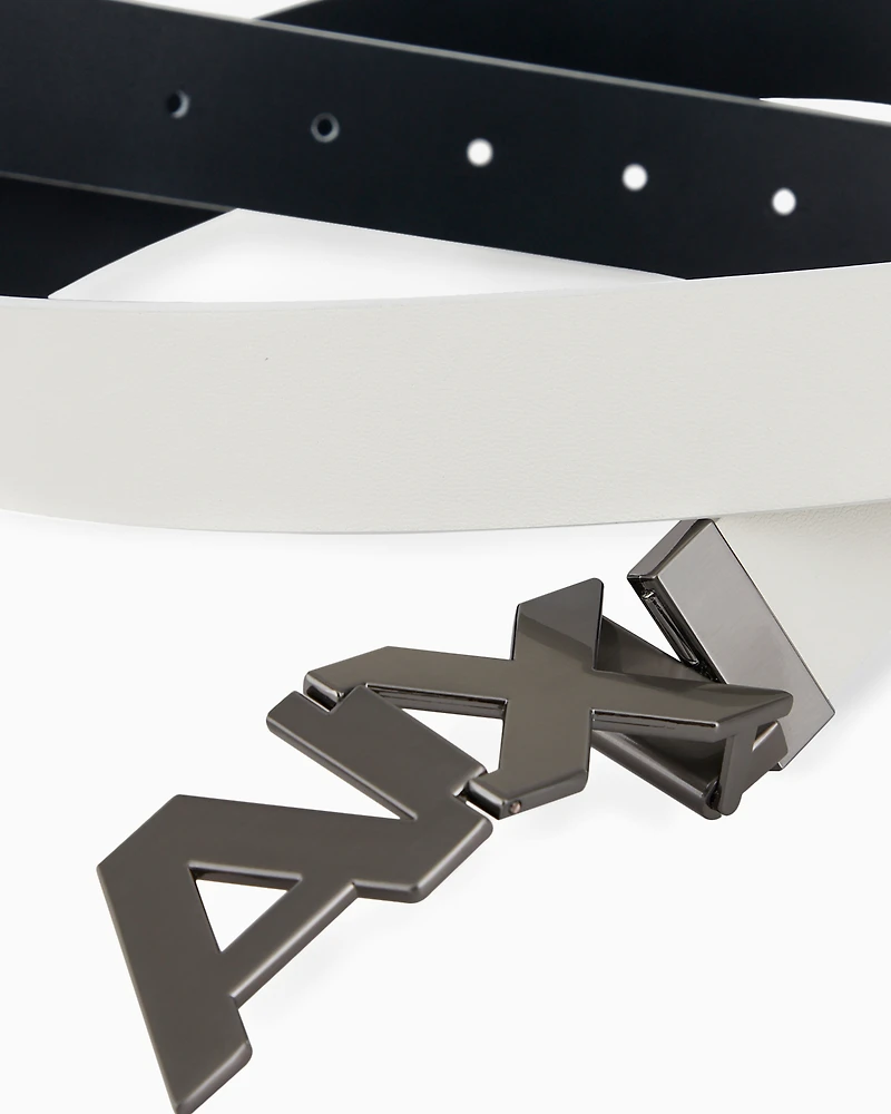 Armani Exchange - Reversible leather belt with satin metal logo buckle, Man, White, Size: