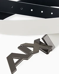 Armani Exchange - Reversible leather belt with satin metal logo buckle, Man, White, Size: