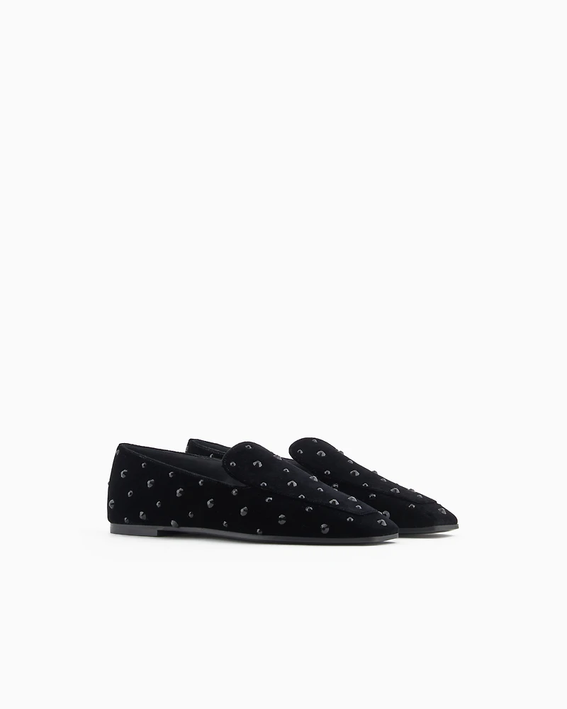 Emporio Armani - Velvet slippers with rhinestones, Woman, Black, Size: