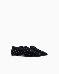 Emporio Armani - Velvet slippers with rhinestones, Woman, Black, Size: