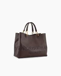 Emporio Armani - MyEA shopper bag in interwoven logo leather, Woman, Brown, Size: TU