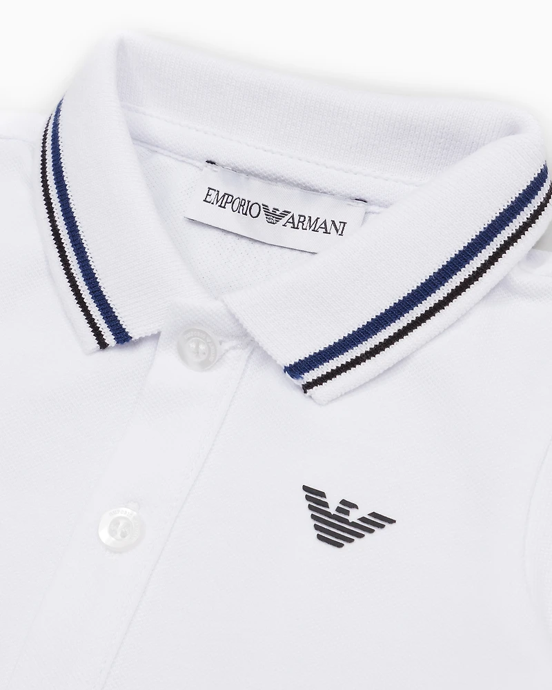 Emporio Armani - Stretch piqué polo shirt with striped trim, Boy, White, Size: